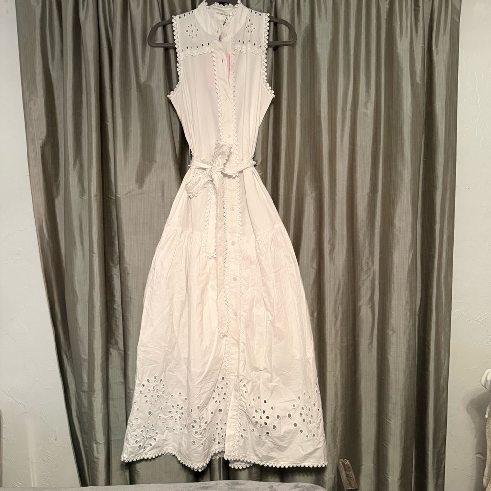 Avec Les Filles 100% Cotton Eyelet Embroidery Sleeveless Maxi Dress